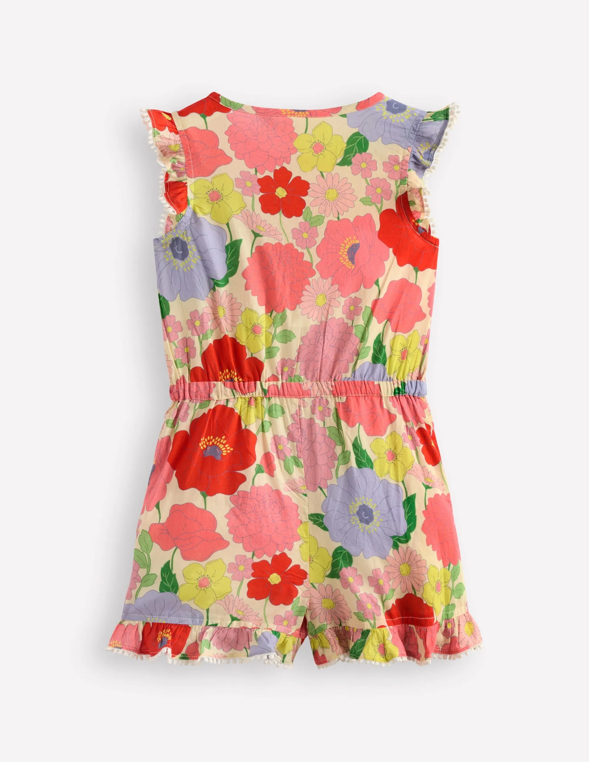 Button Through Ruffle Playsuit-Multi Summer Garden