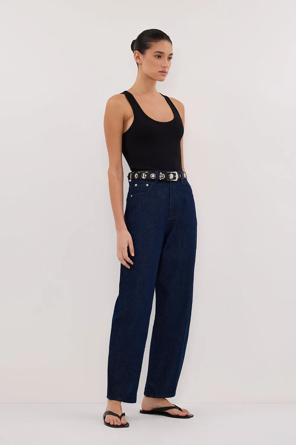 CALEB INDIGO BARREL LEG JEAN