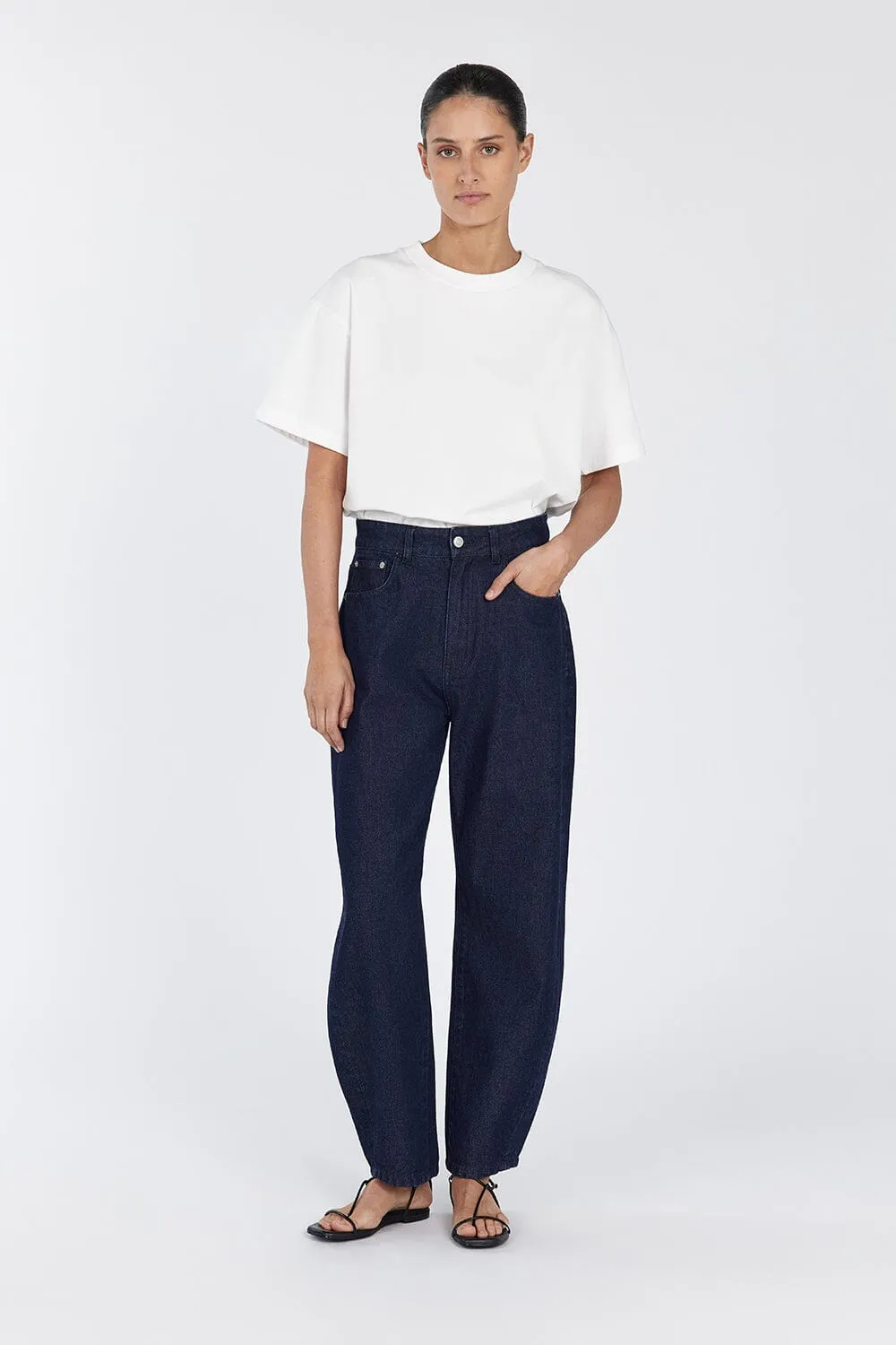 CALEB INDIGO BARREL LEG JEAN