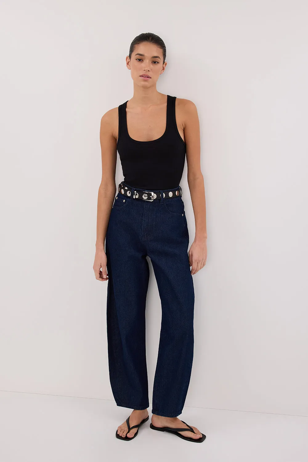CALEB INDIGO BARREL LEG JEAN