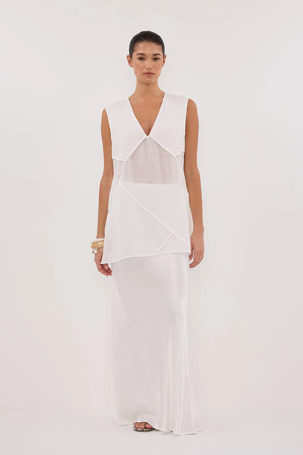 CARMEL WHITE RAMIE V NECK TOP