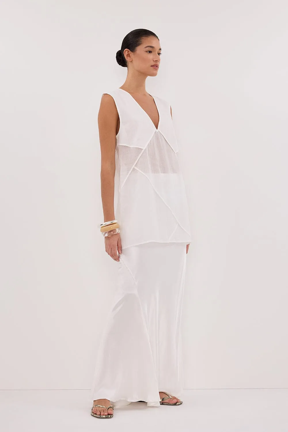 CARMEL WHITE RAMIE V NECK TOP