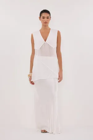 CARMEL WHITE RAMIE V NECK TOP