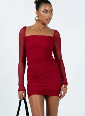 Charvi Long Sleeve Mini Dress Burgundy