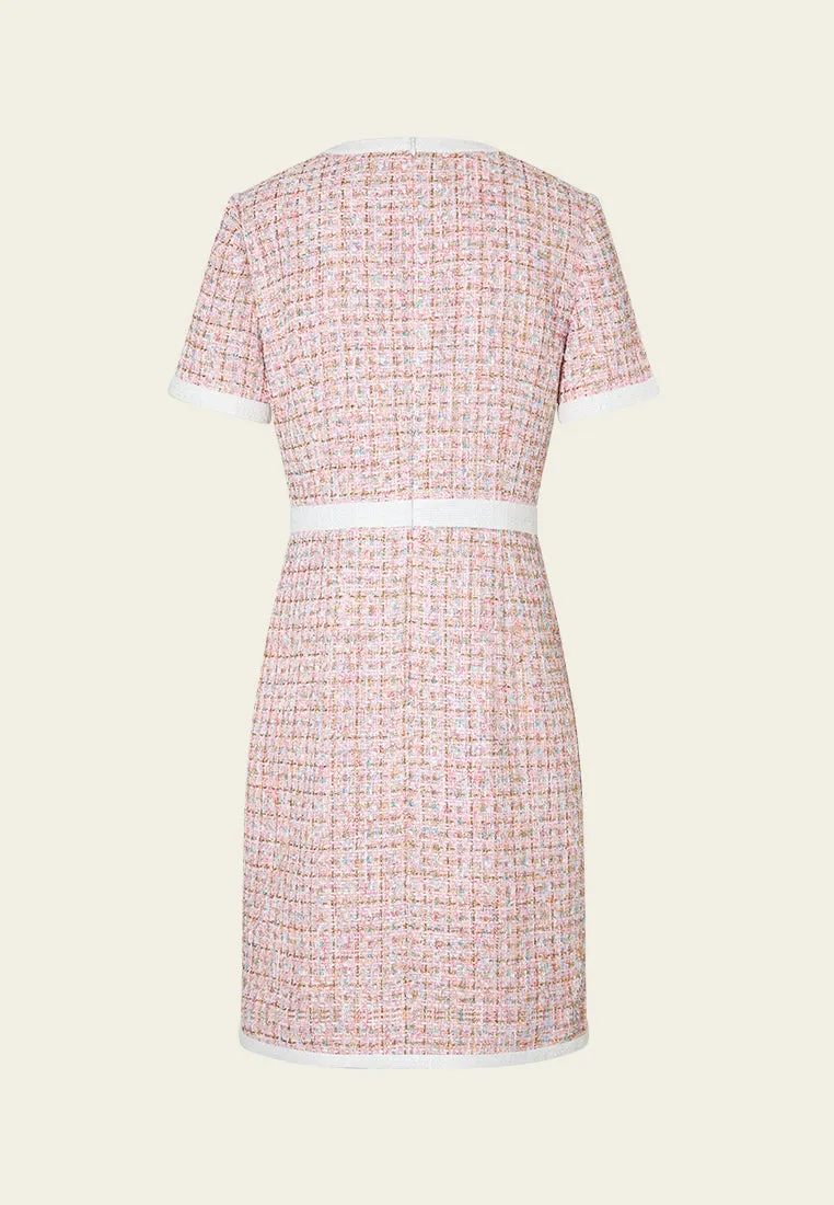 Contrast-trim Lurex Mixed Tweed Checked Dress