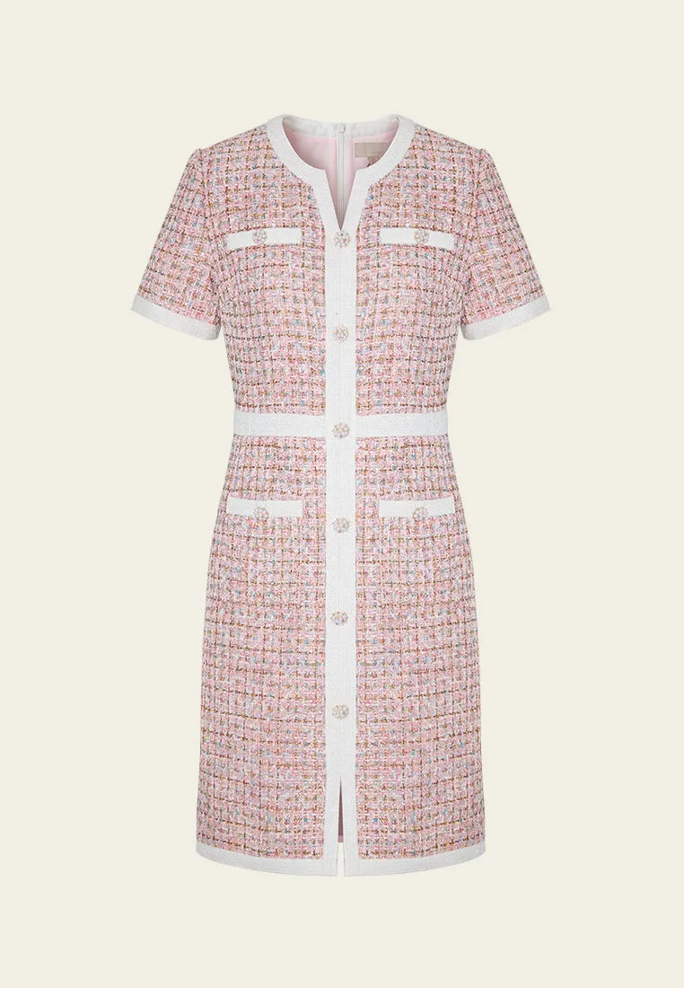 Contrast-trim Lurex Mixed Tweed Checked Dress