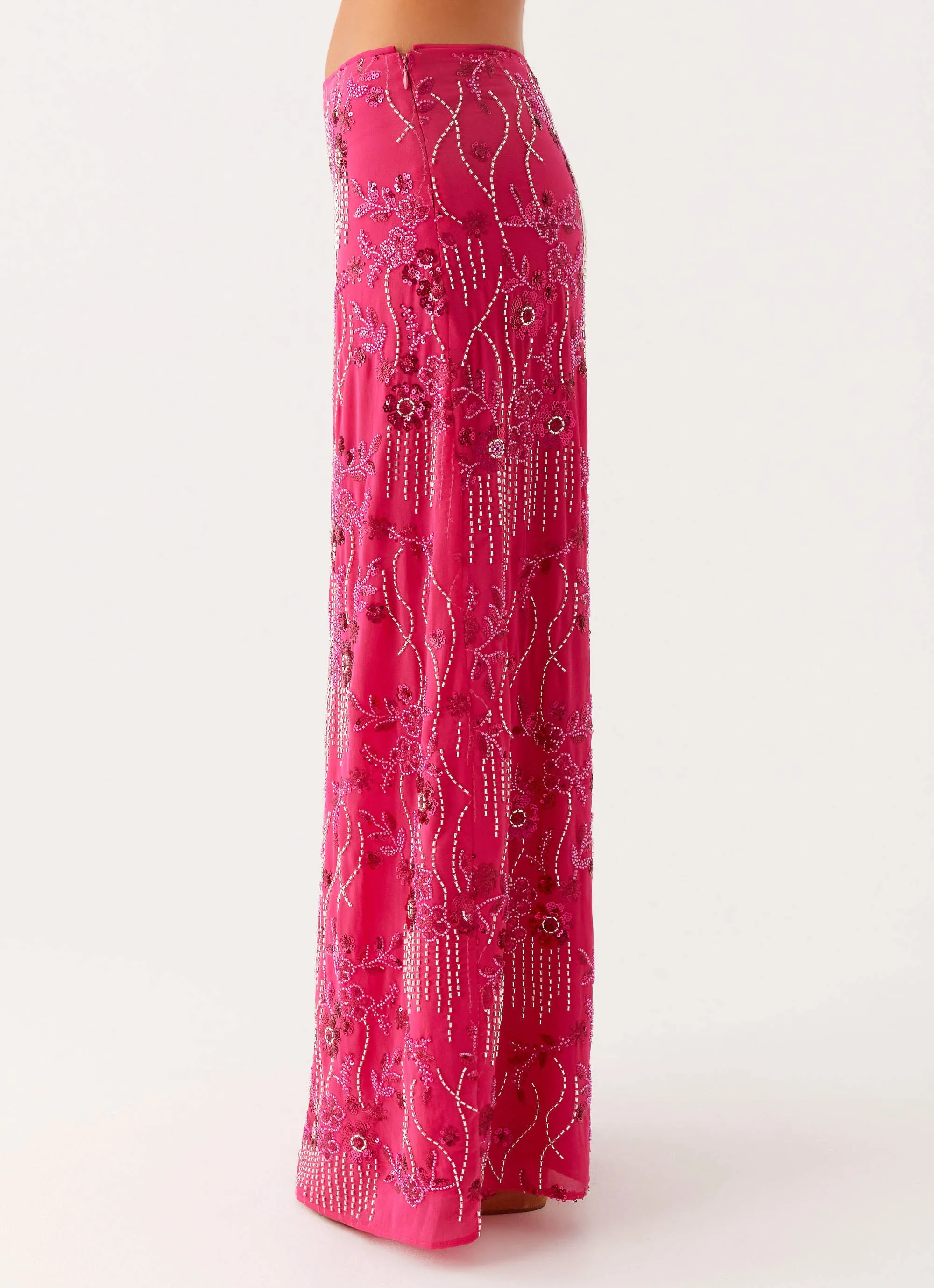 Corinna Low Rise Sequin Maxi Skirt - Fuschia