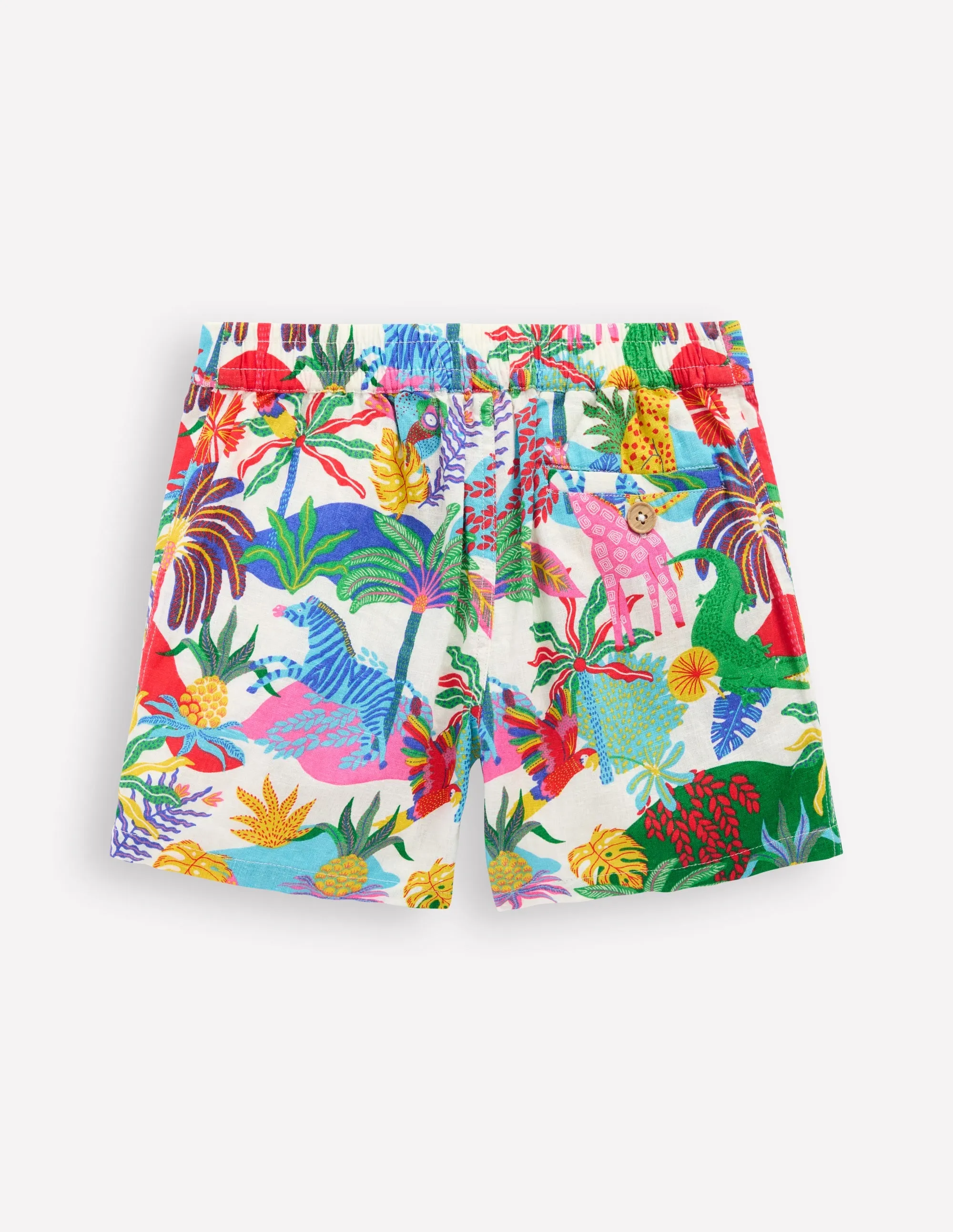 Cotton Linen Shorts-Ivory Multi Jungle