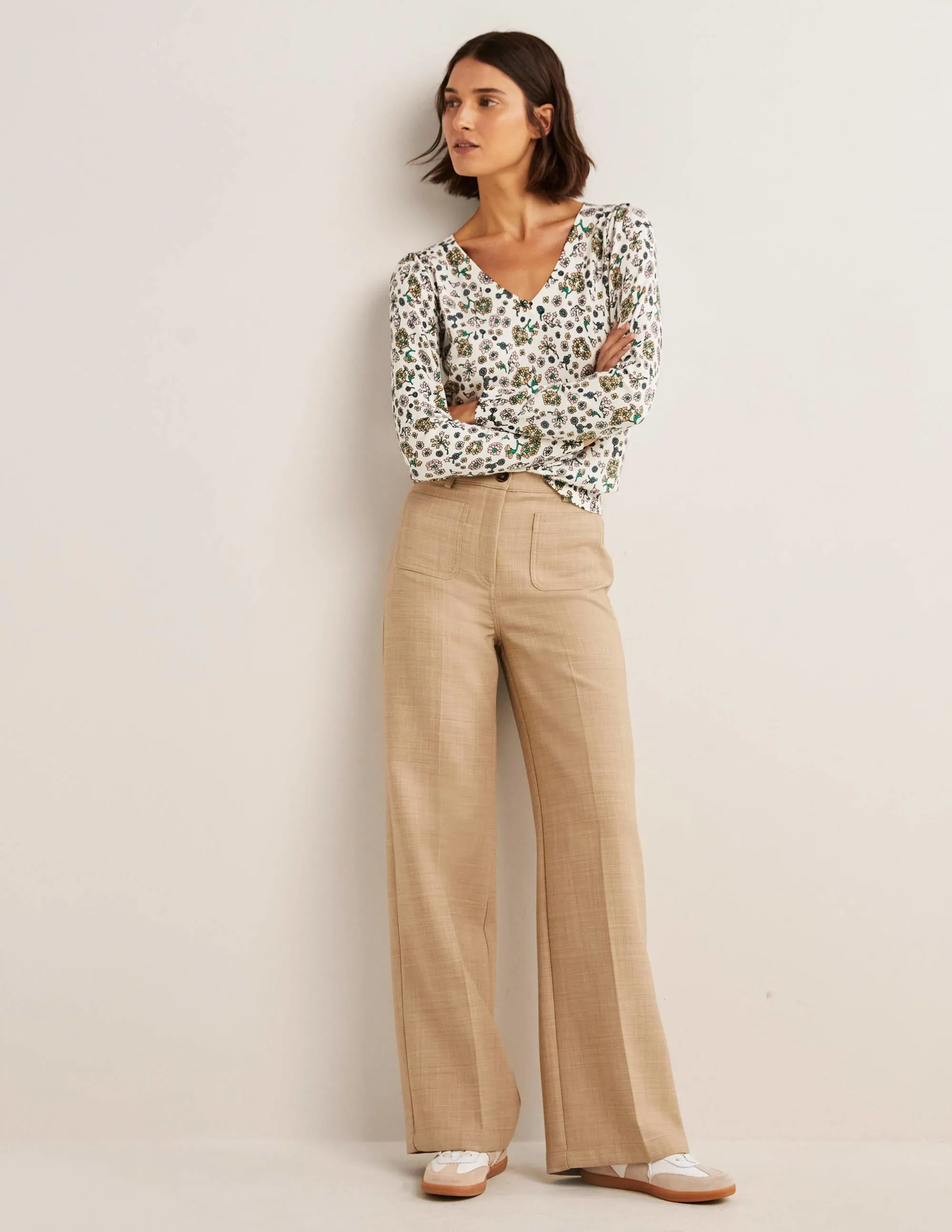 Cotton V-Neck Jumper-Ivory. Ditsy Charm
