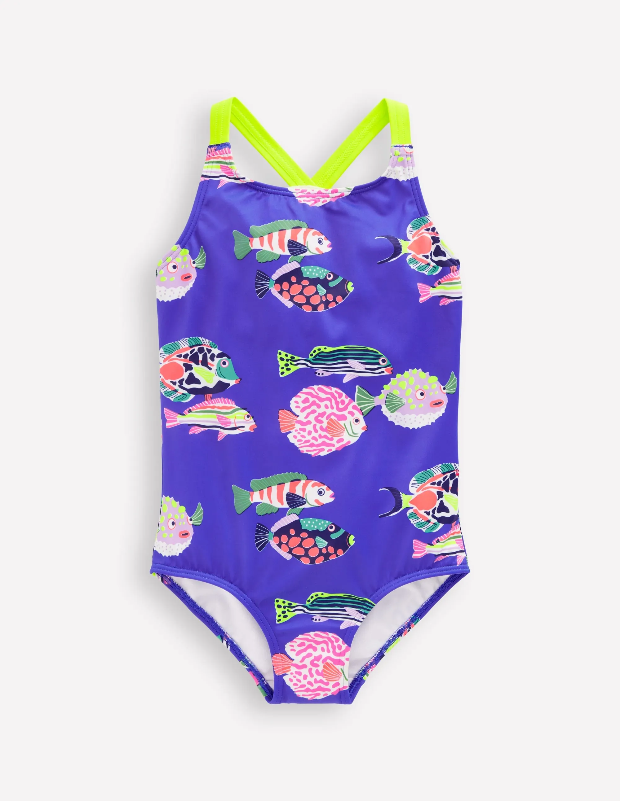 Cross-back Printed Swimsuit-Blue Heron Fish