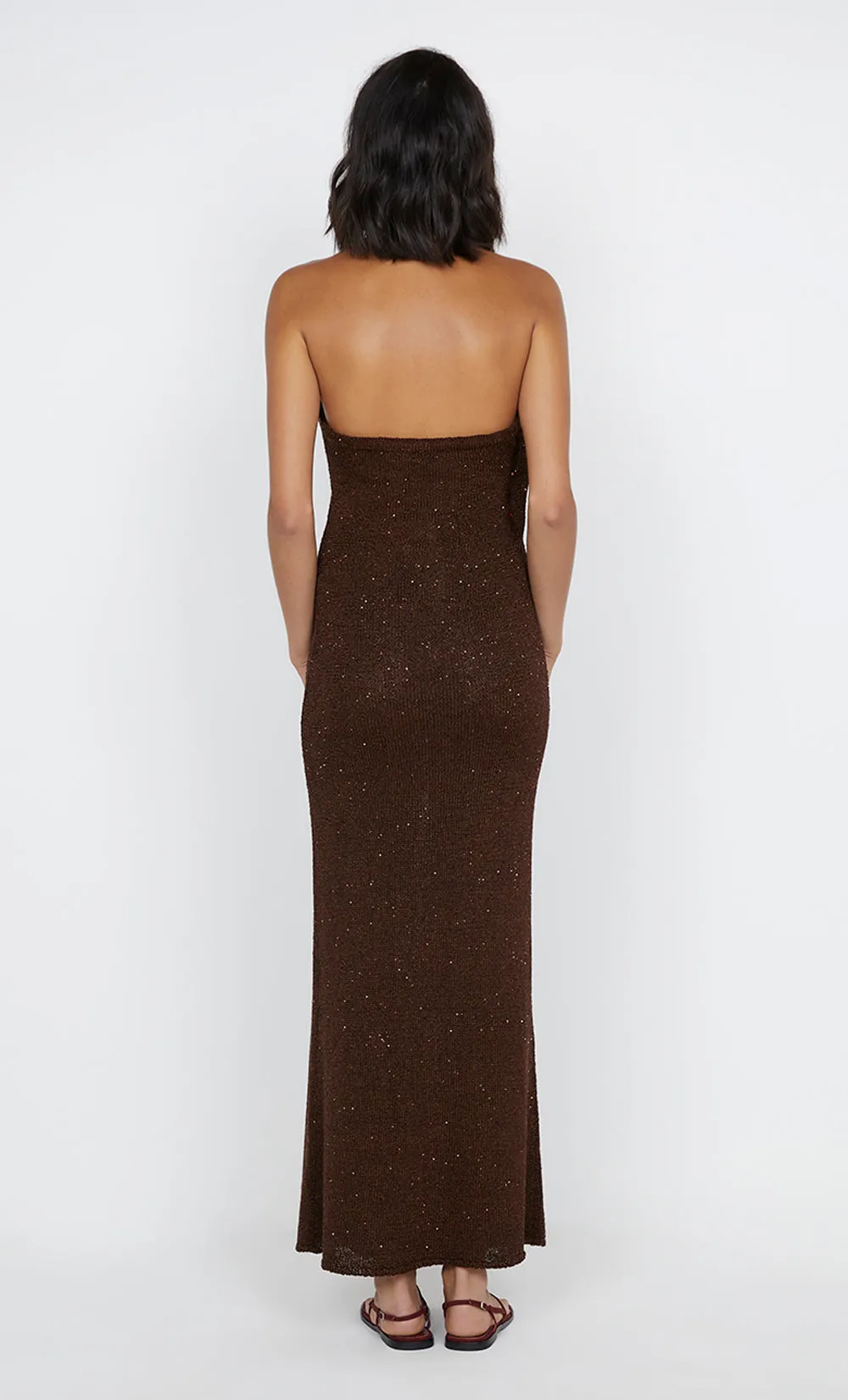 DELFINA SEQUIN MIDI DRESS - CHOCOLATE