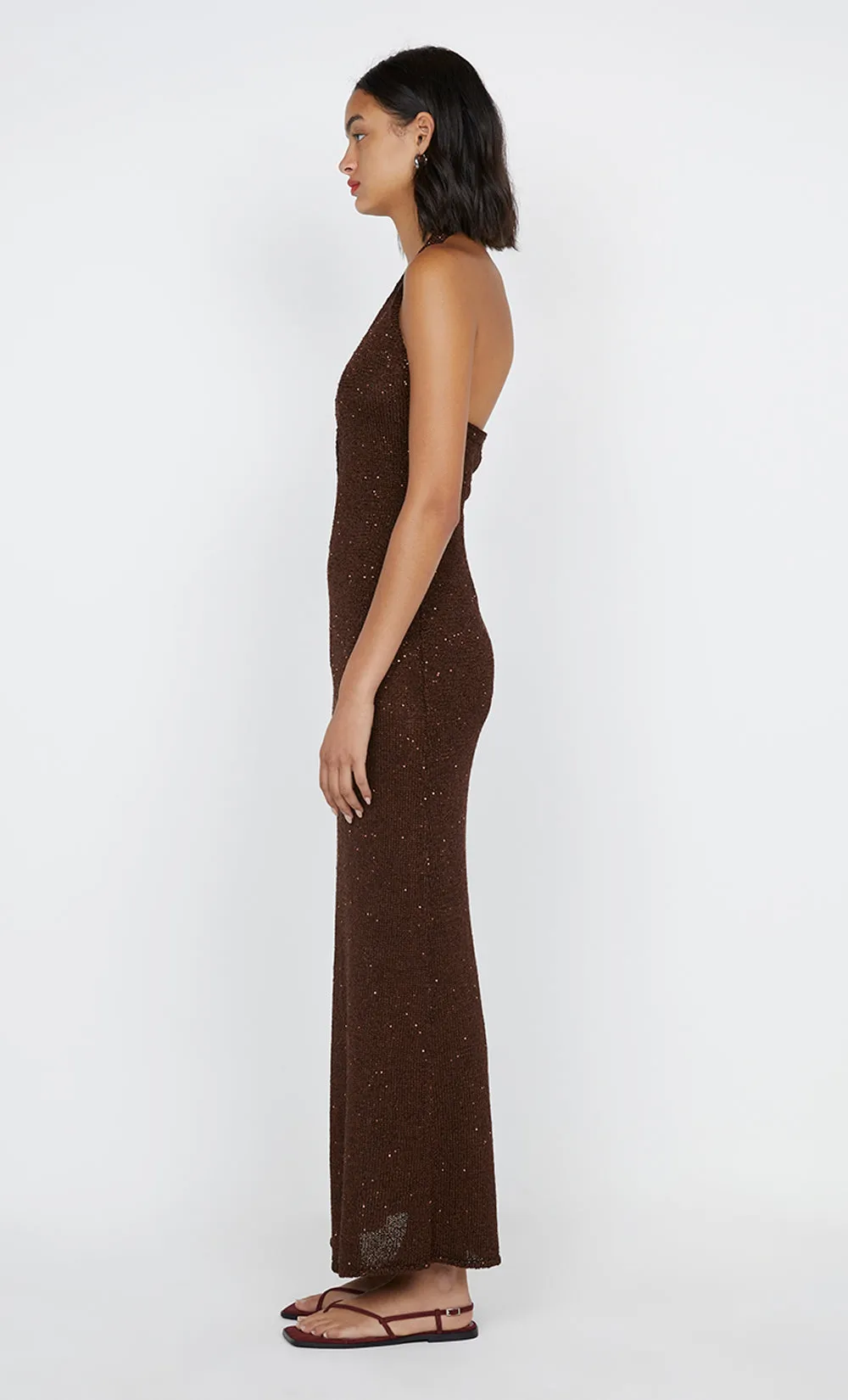 DELFINA SEQUIN MIDI DRESS - CHOCOLATE
