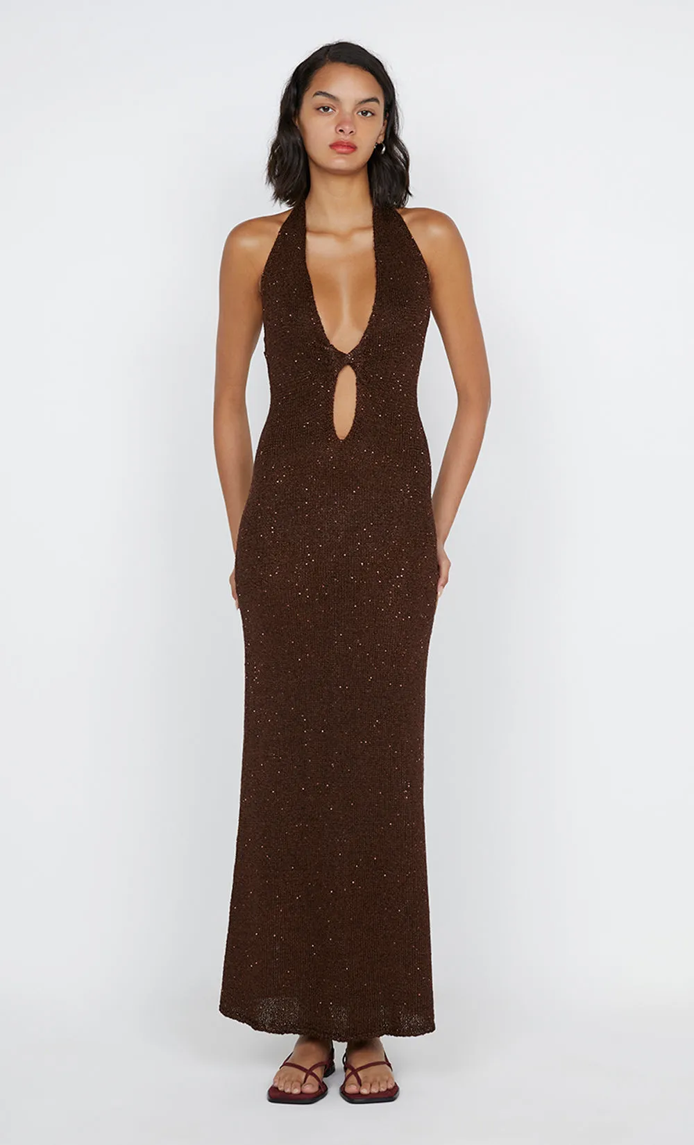 DELFINA SEQUIN MIDI DRESS - CHOCOLATE