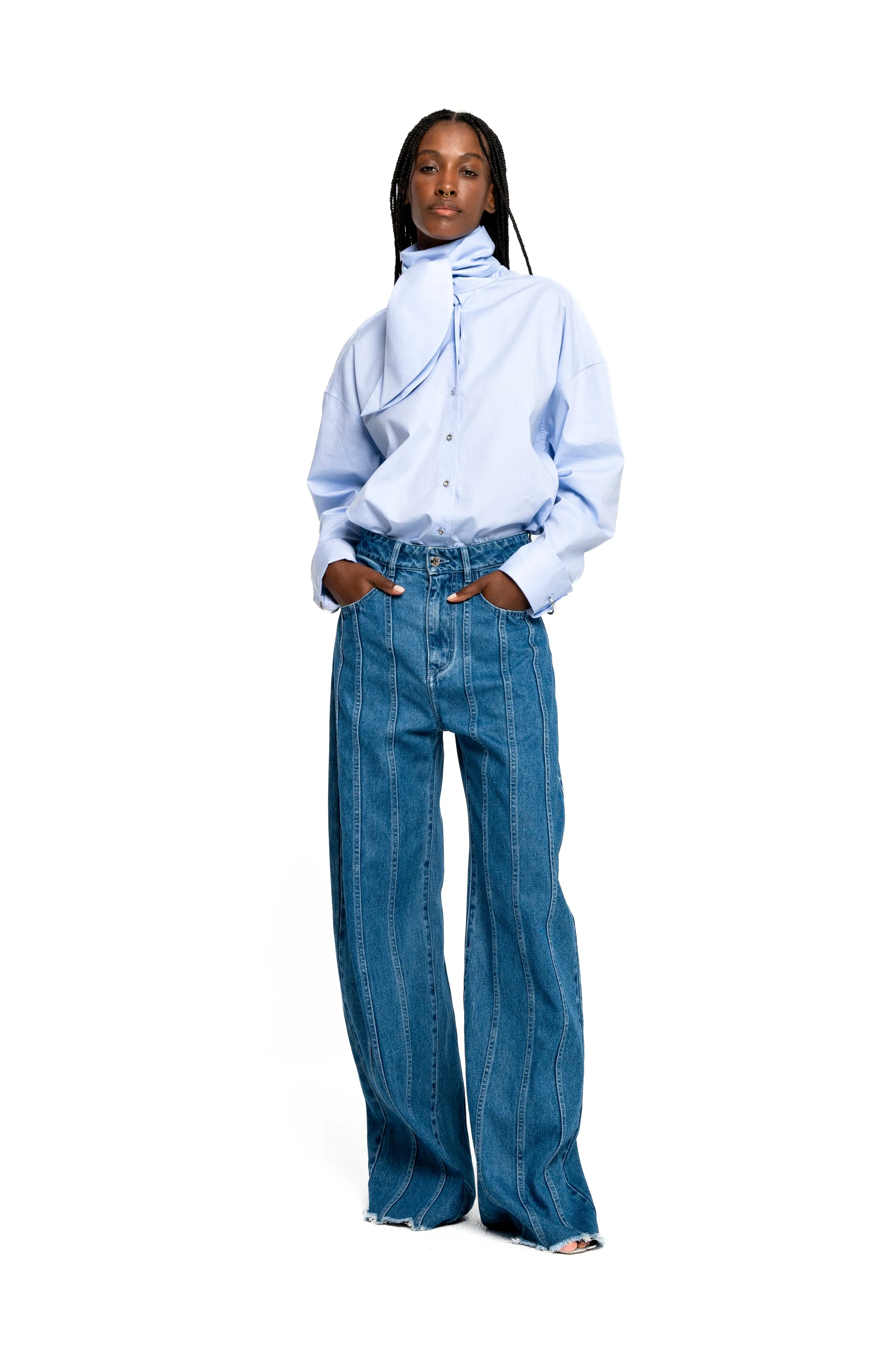 DENIM BOYFRIEND TROUSERS WITH SEAM LINES