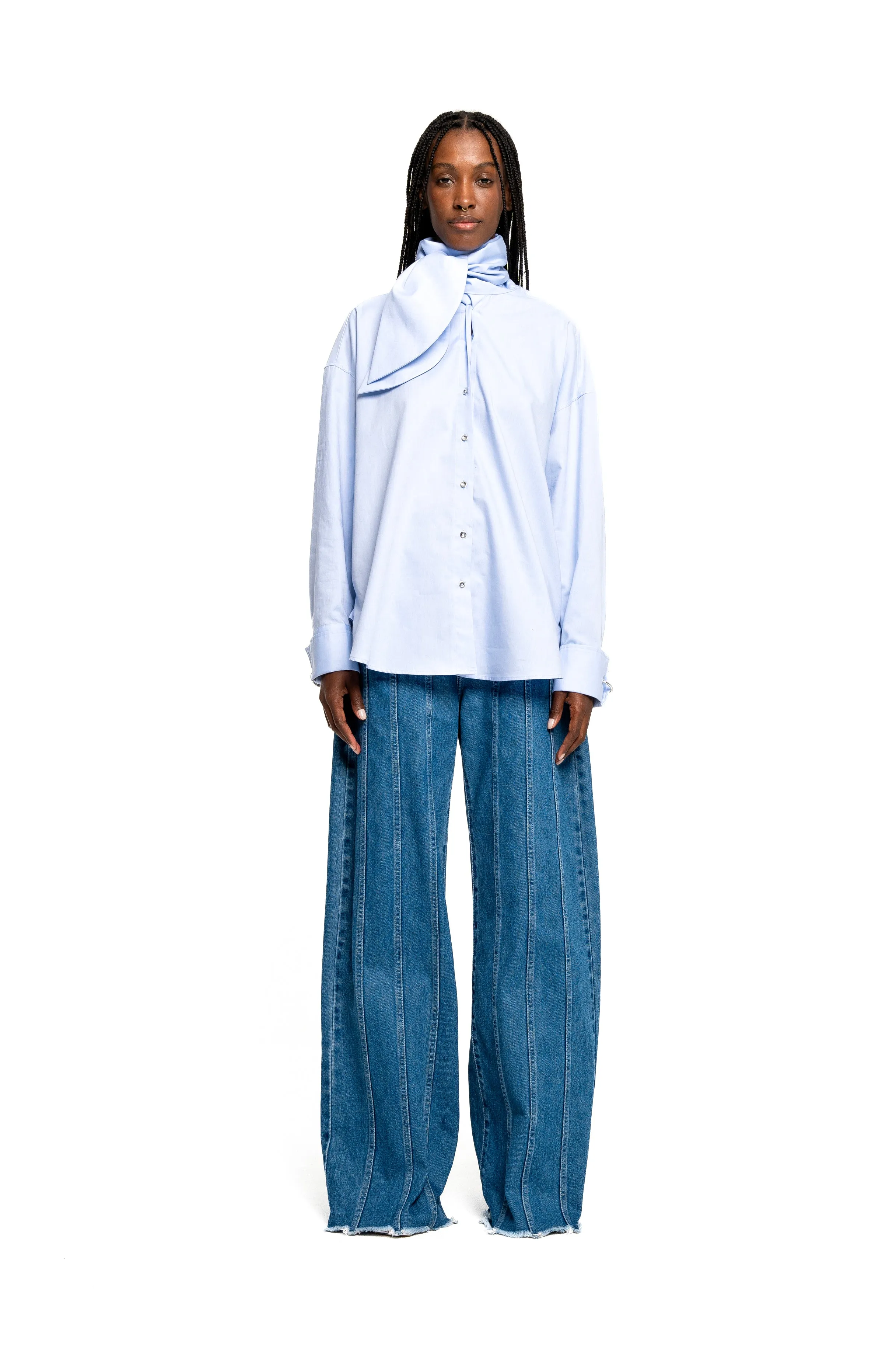 DENIM BOYFRIEND TROUSERS WITH SEAM LINES