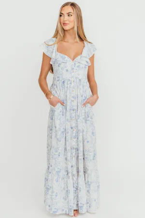 Dorothy Floral Button-up Maxi Dress in Blue/White - Nursing Friendly