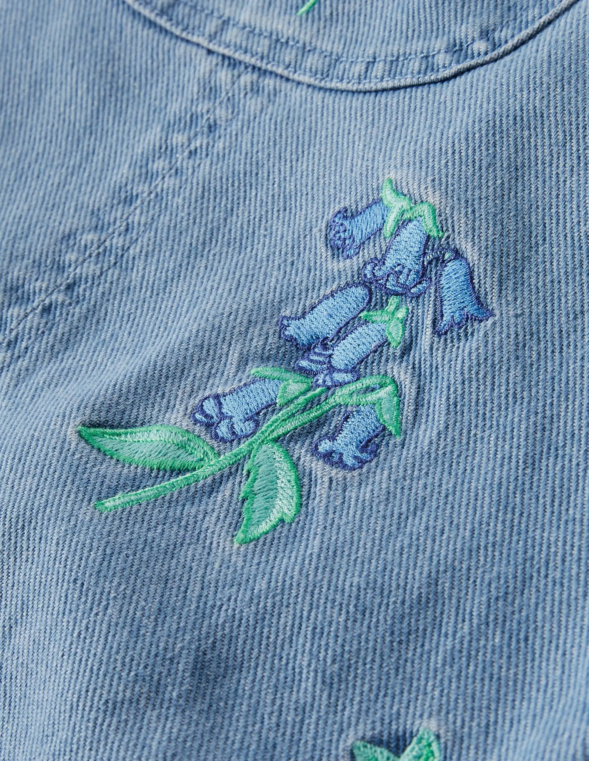 Embroidered Short Dungaree-Mid Vintage Denim Floral