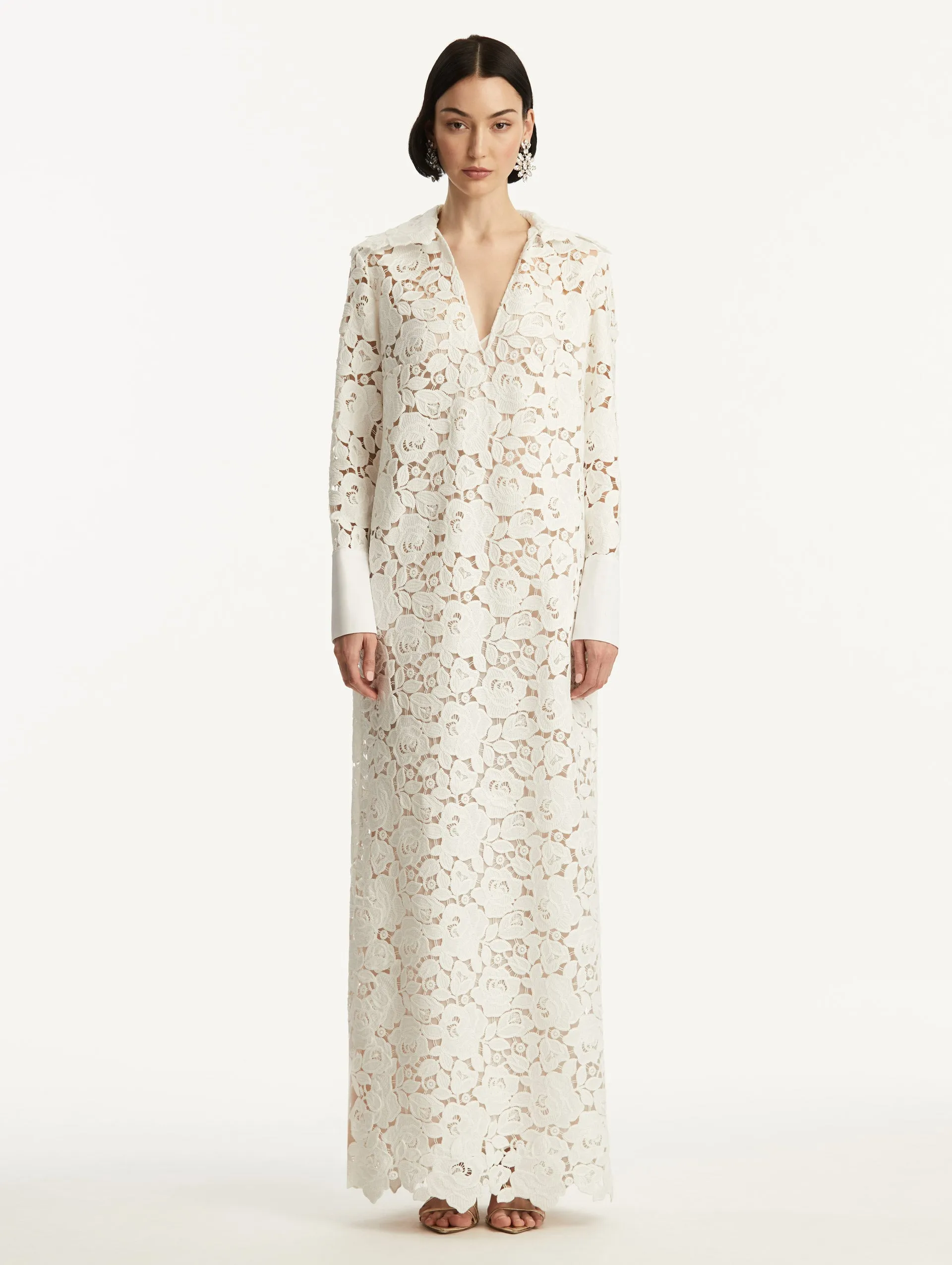 English Rose Guipure Long Sleeve Gown