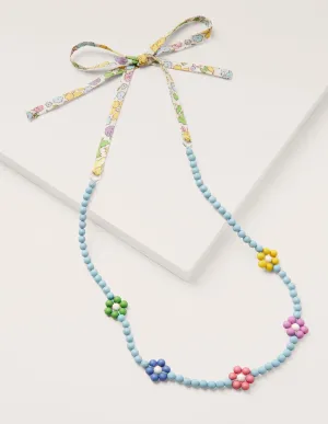 Fabric Necklace-Multi Rainbow Flowers