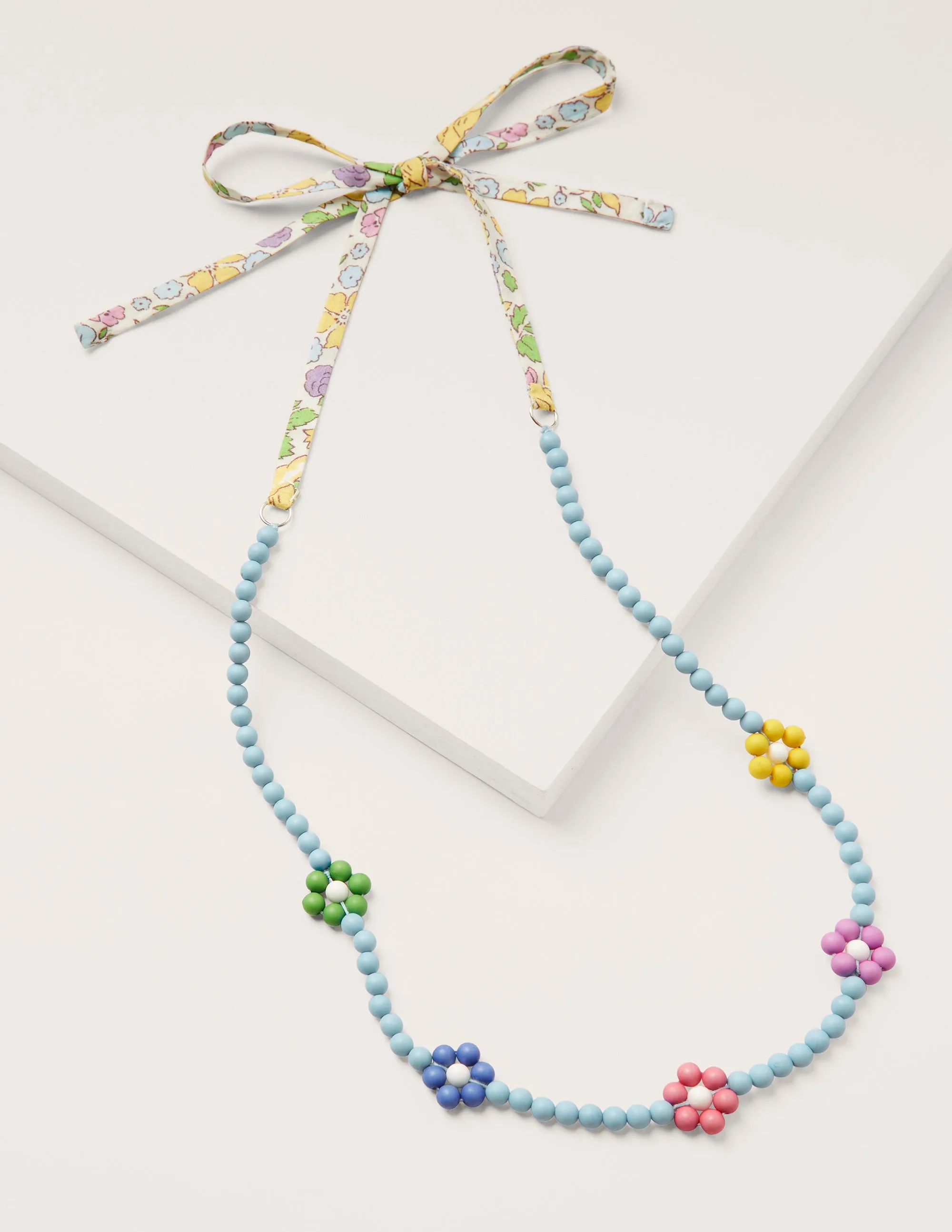Fabric Necklace-Multi Rainbow Flowers