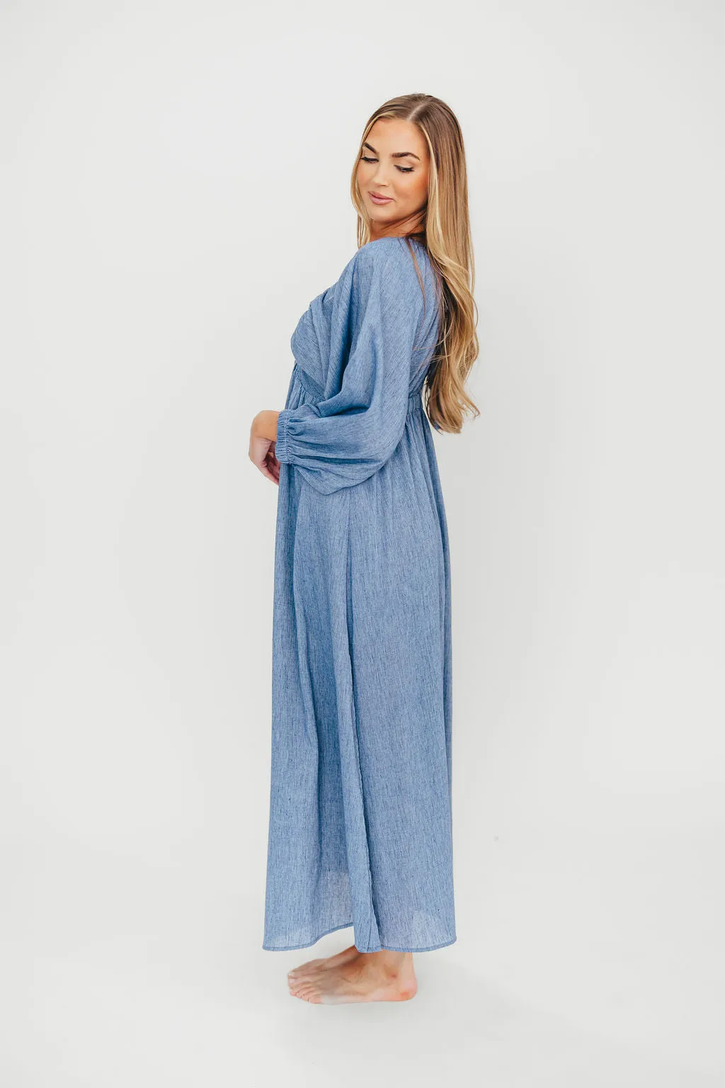 Finn V-Neck Midi Dress in Blue