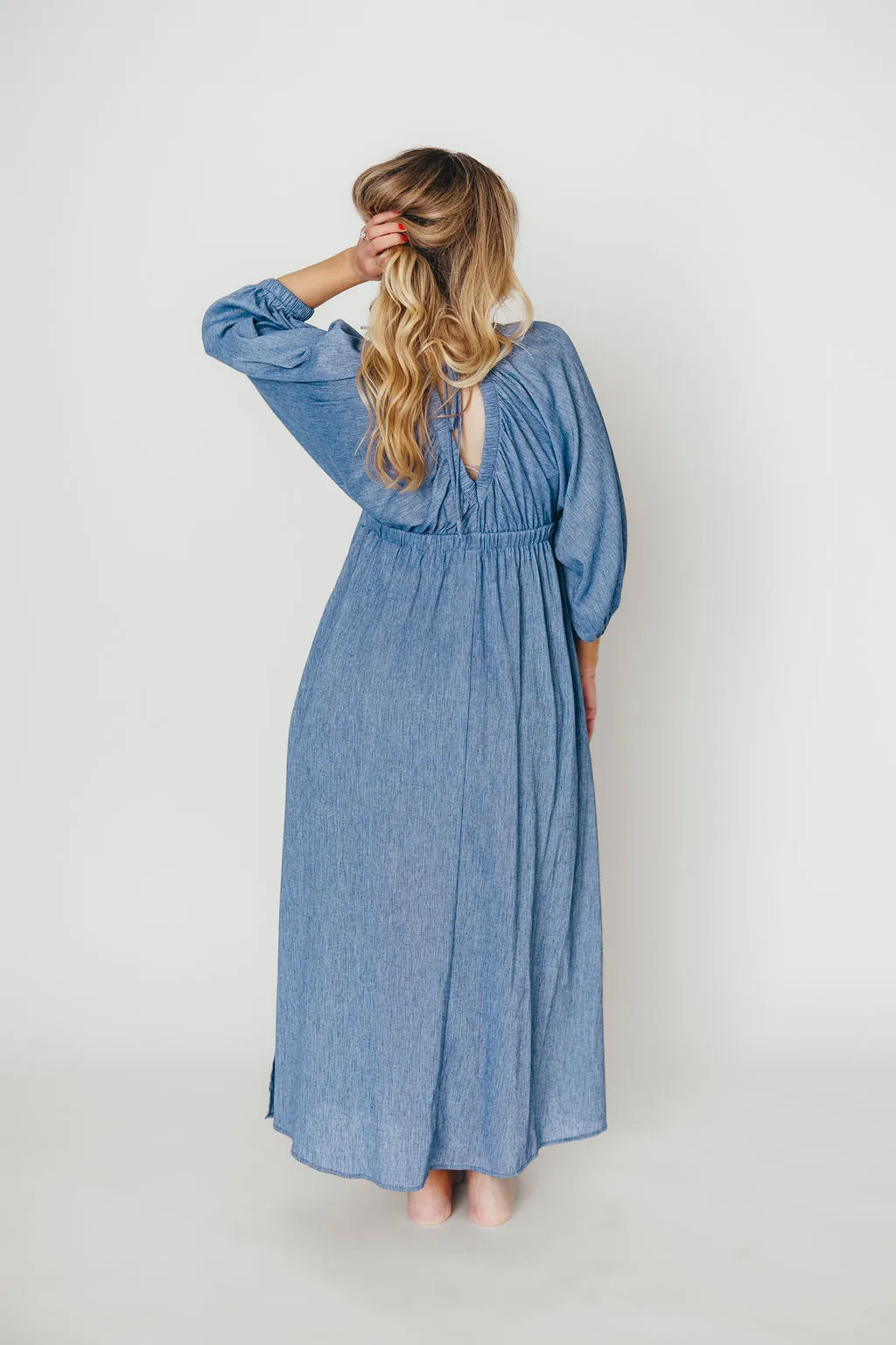 Finn V-Neck Midi Dress in Blue