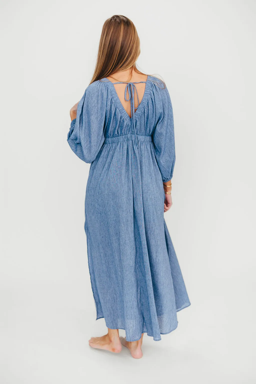 Finn V-Neck Midi Dress in Blue