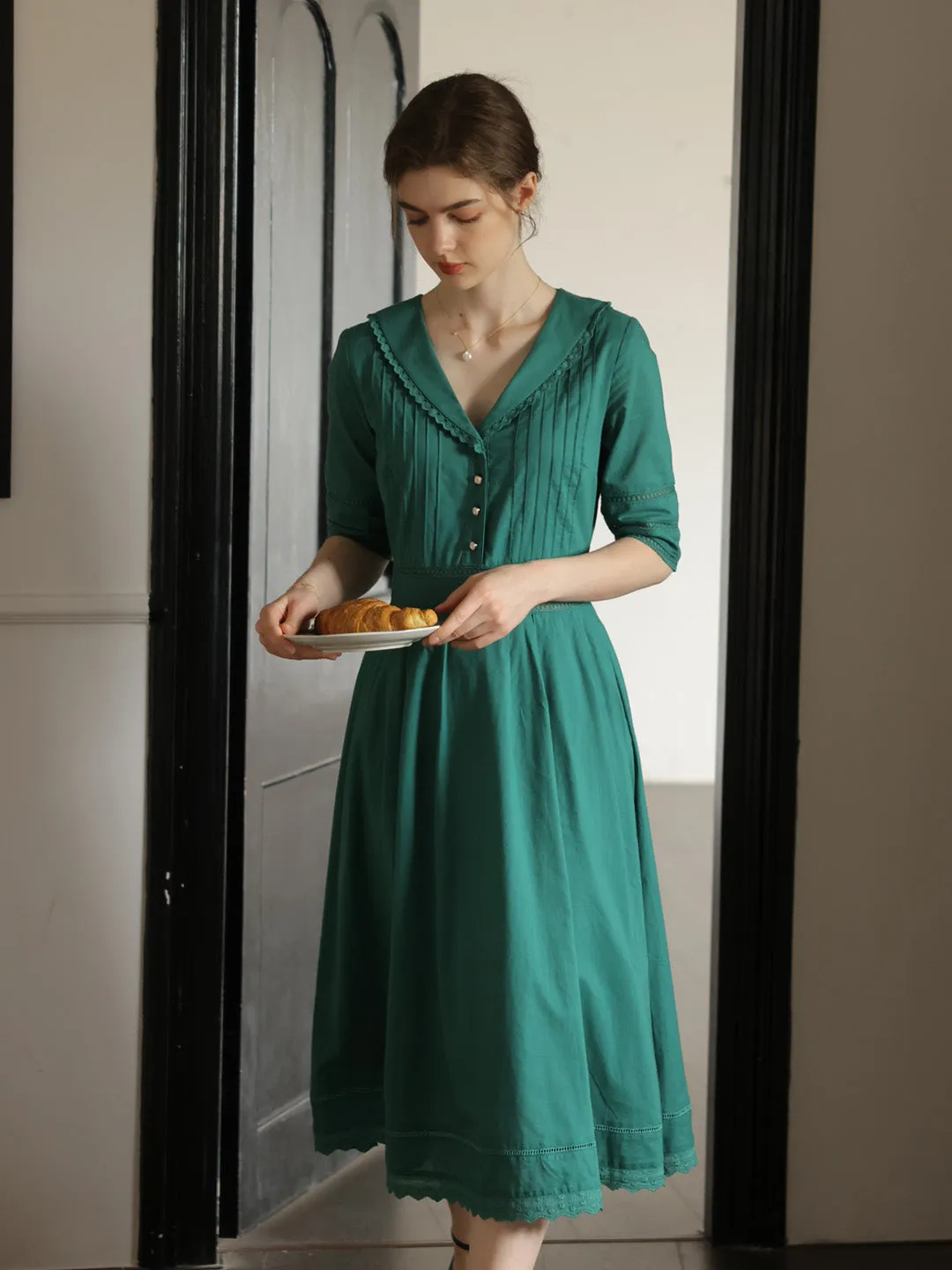 Fiona 100% Cotton Gray Blue Midi Dress