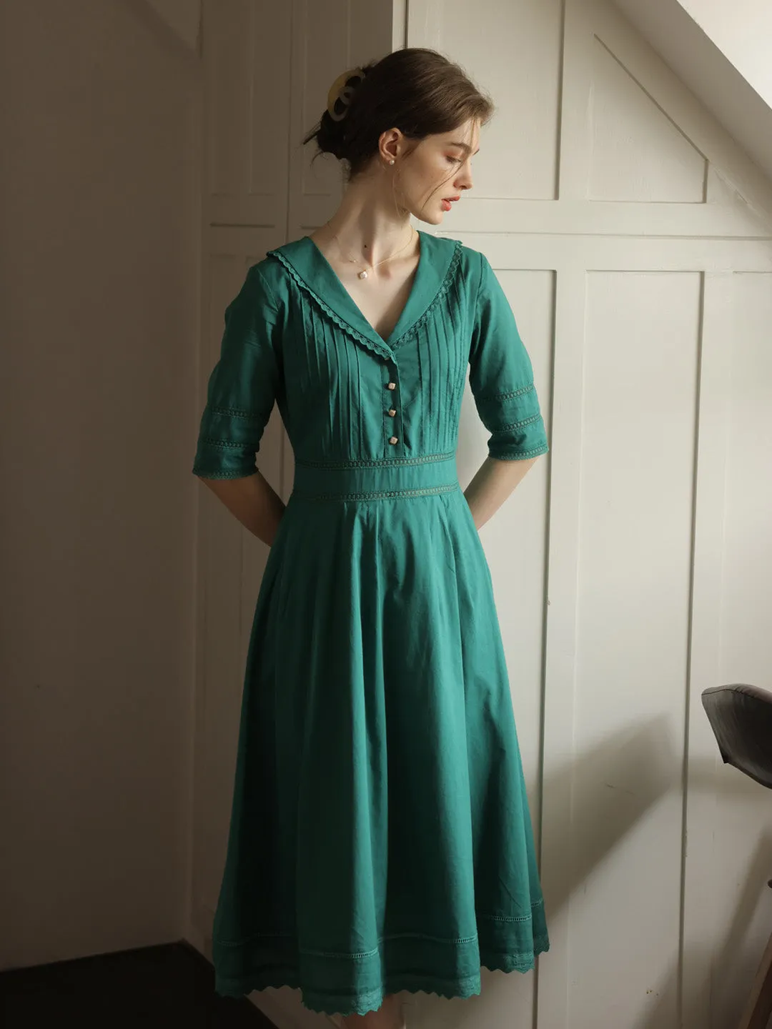 Fiona 100% Cotton Gray Blue Midi Dress