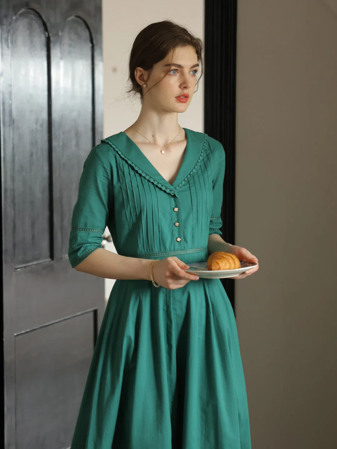 Fiona 100% Cotton Gray Blue Midi Dress