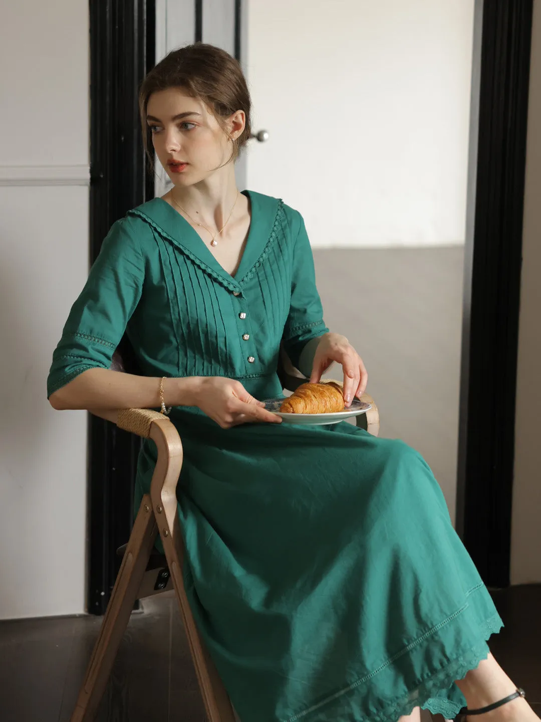 Fiona 100% Cotton Gray Blue Midi Dress