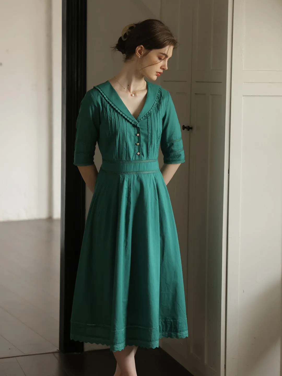 Fiona 100% Cotton Gray Blue Midi Dress