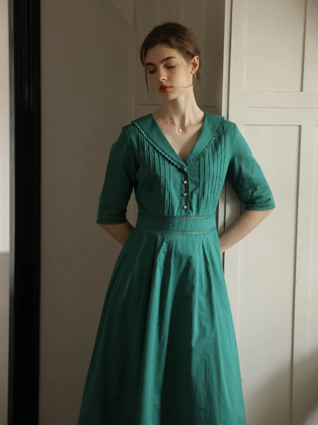 Fiona 100% Cotton Gray Blue Midi Dress