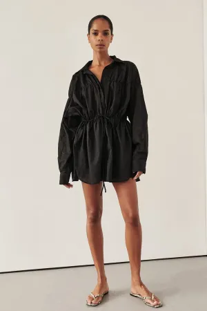 FLOYCE BLACK LINEN LONG SLEEVE TOP