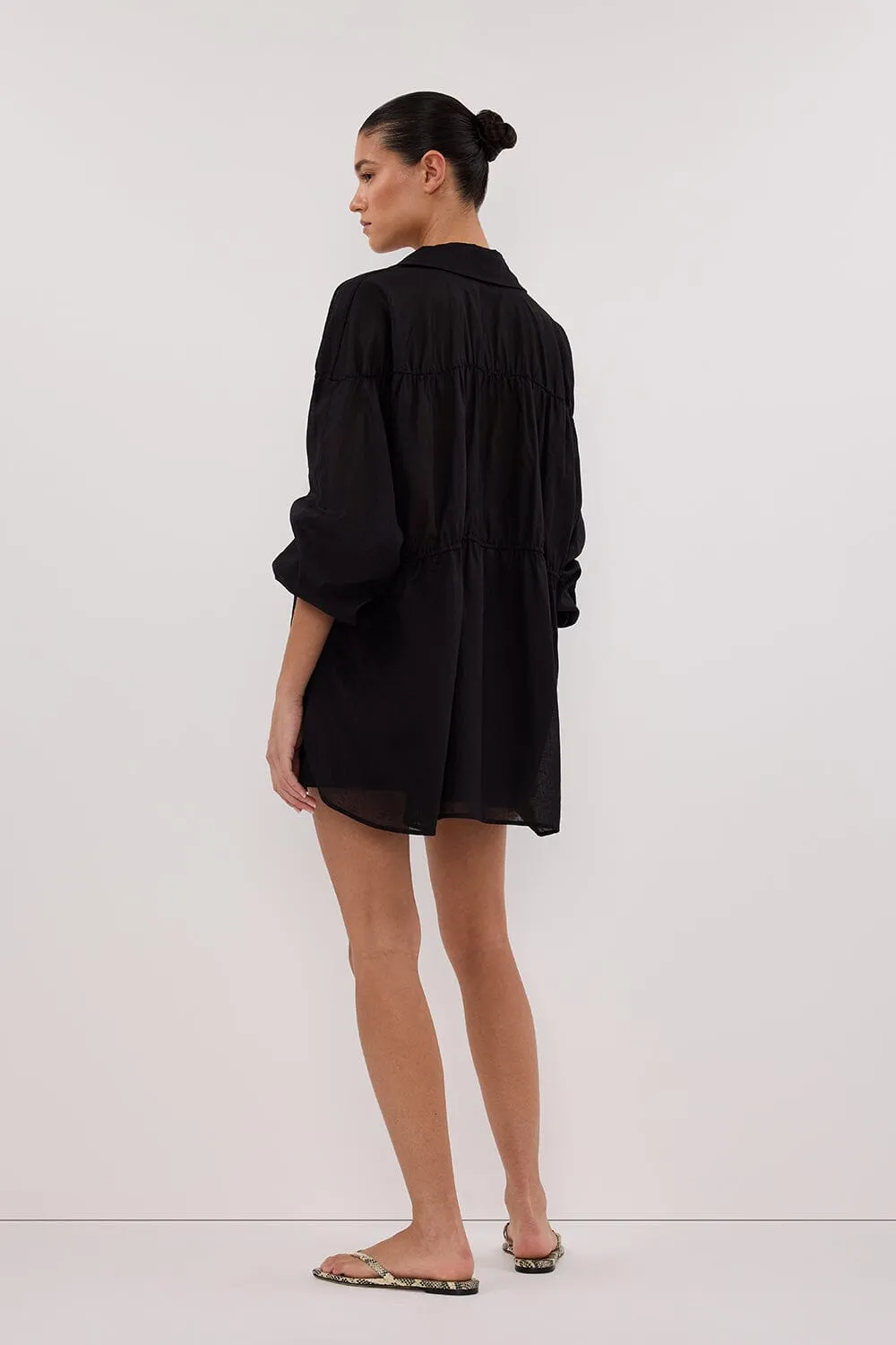 FLOYCE BLACK LINEN LONG SLEEVE TOP