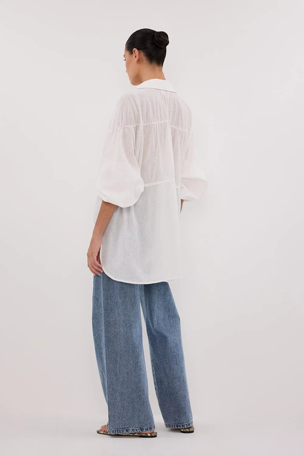 FLOYCE WHITE LINEN LONG SLEEVE TOP