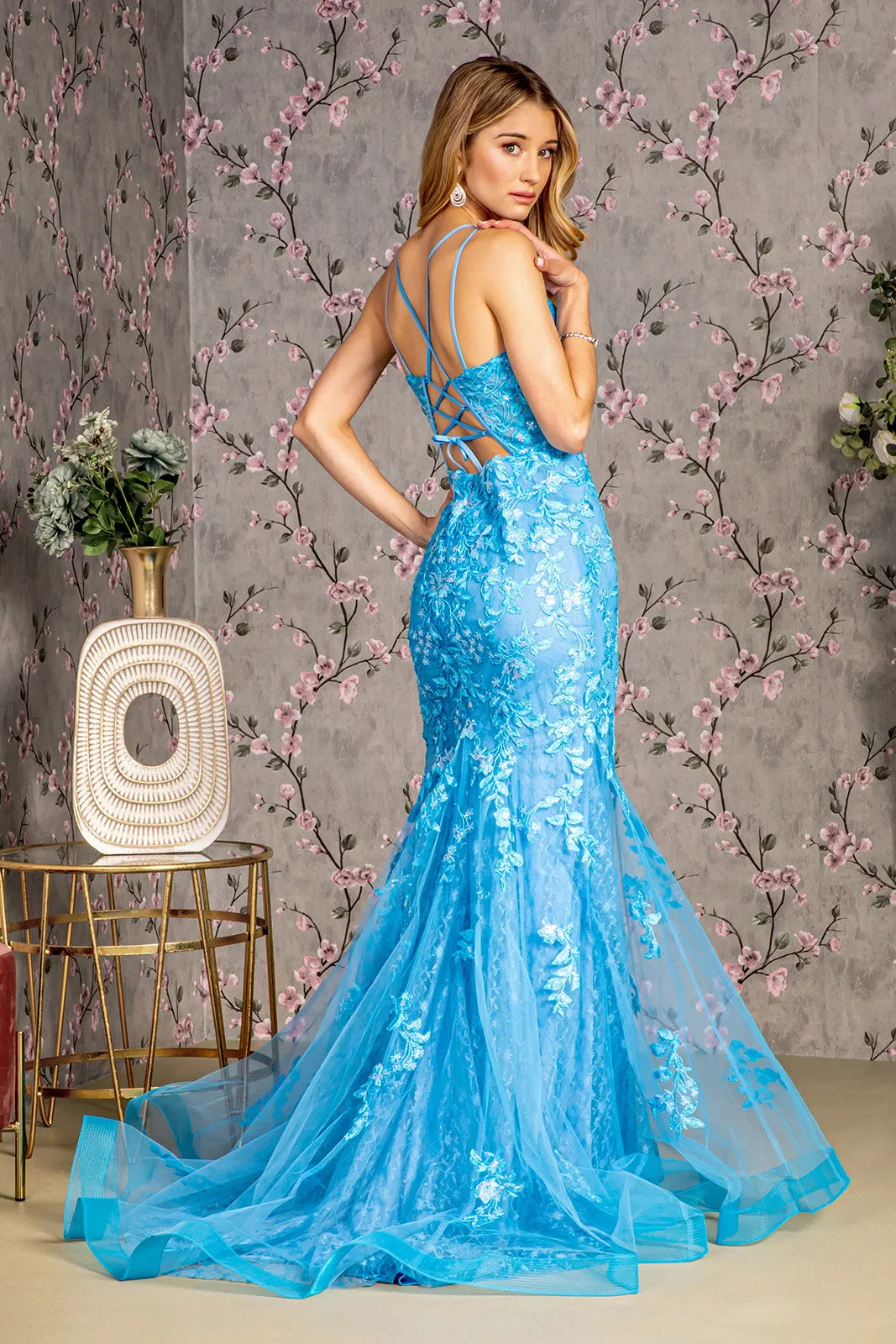 Formal Long Floral Sequin Mermaid Prom Dress