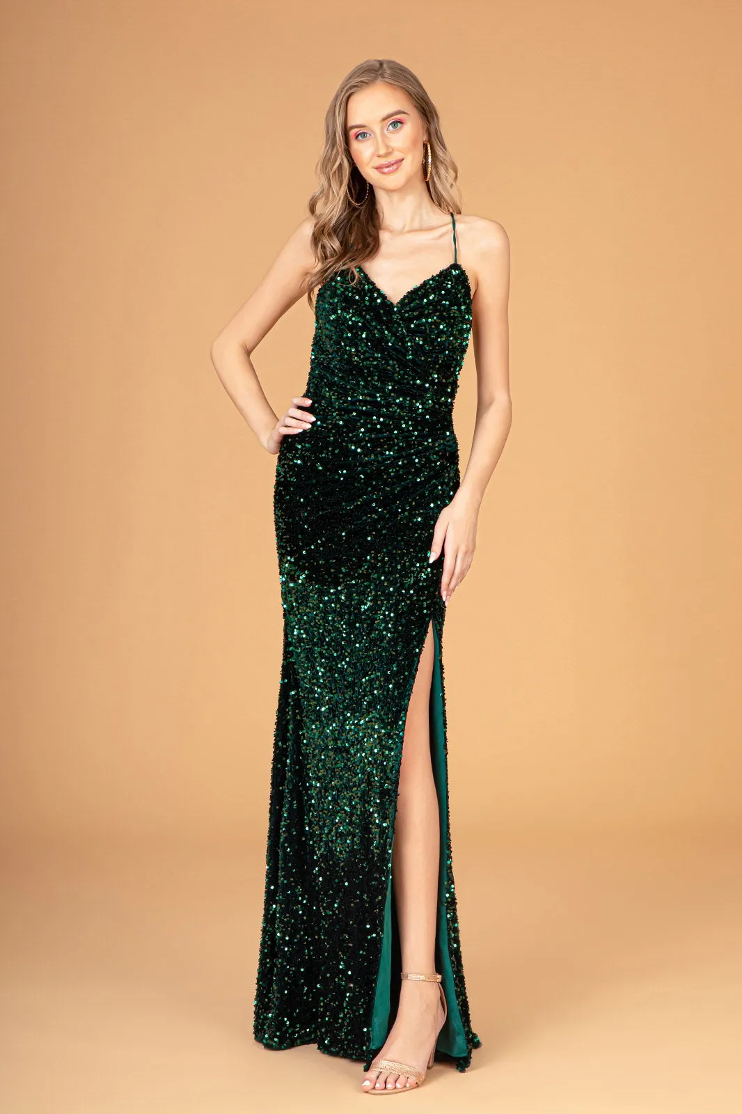 Formal Sequin Long Prom Slit Dress