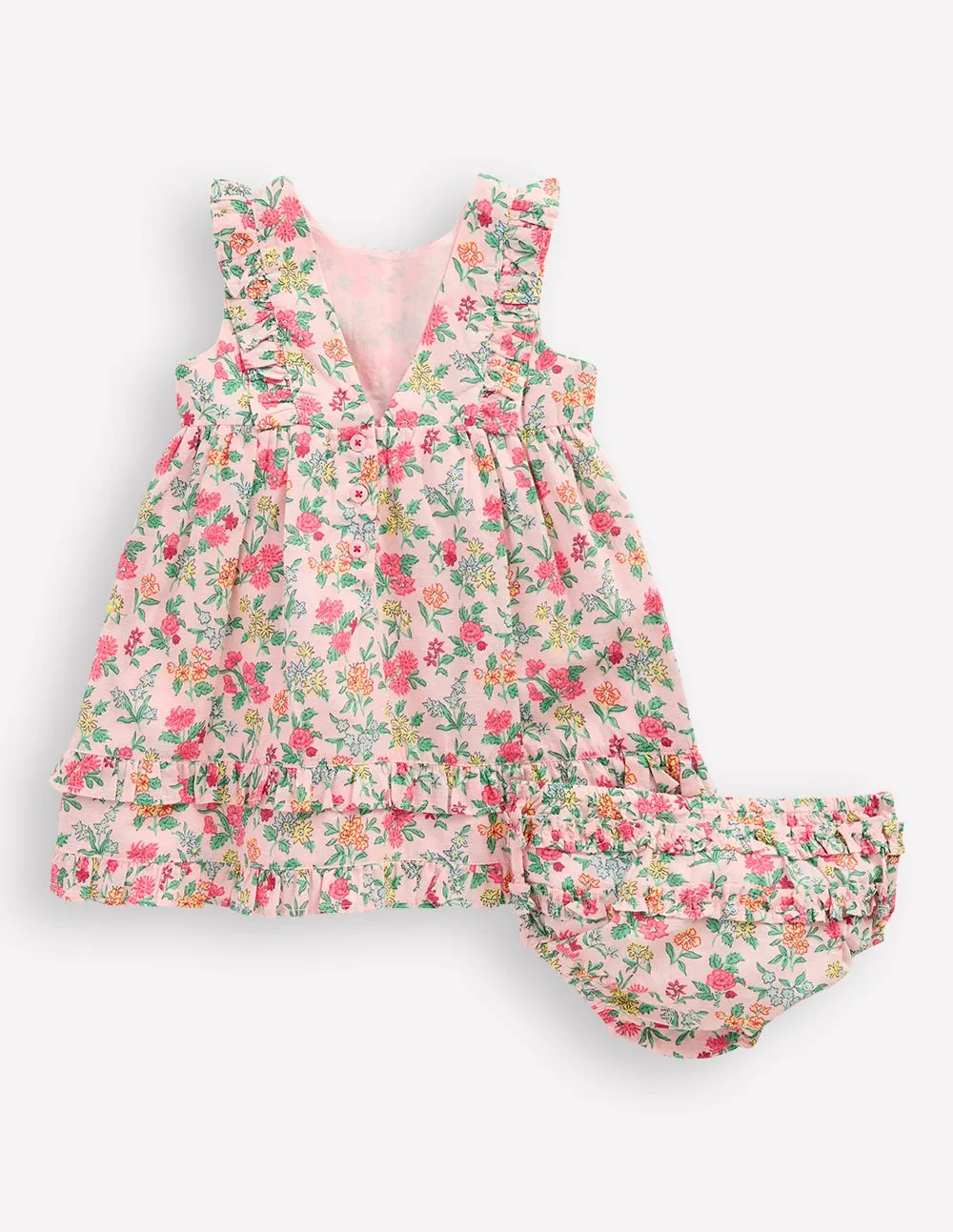 Frilly Pinny Dress-Chalk Pink Garden Ditsy