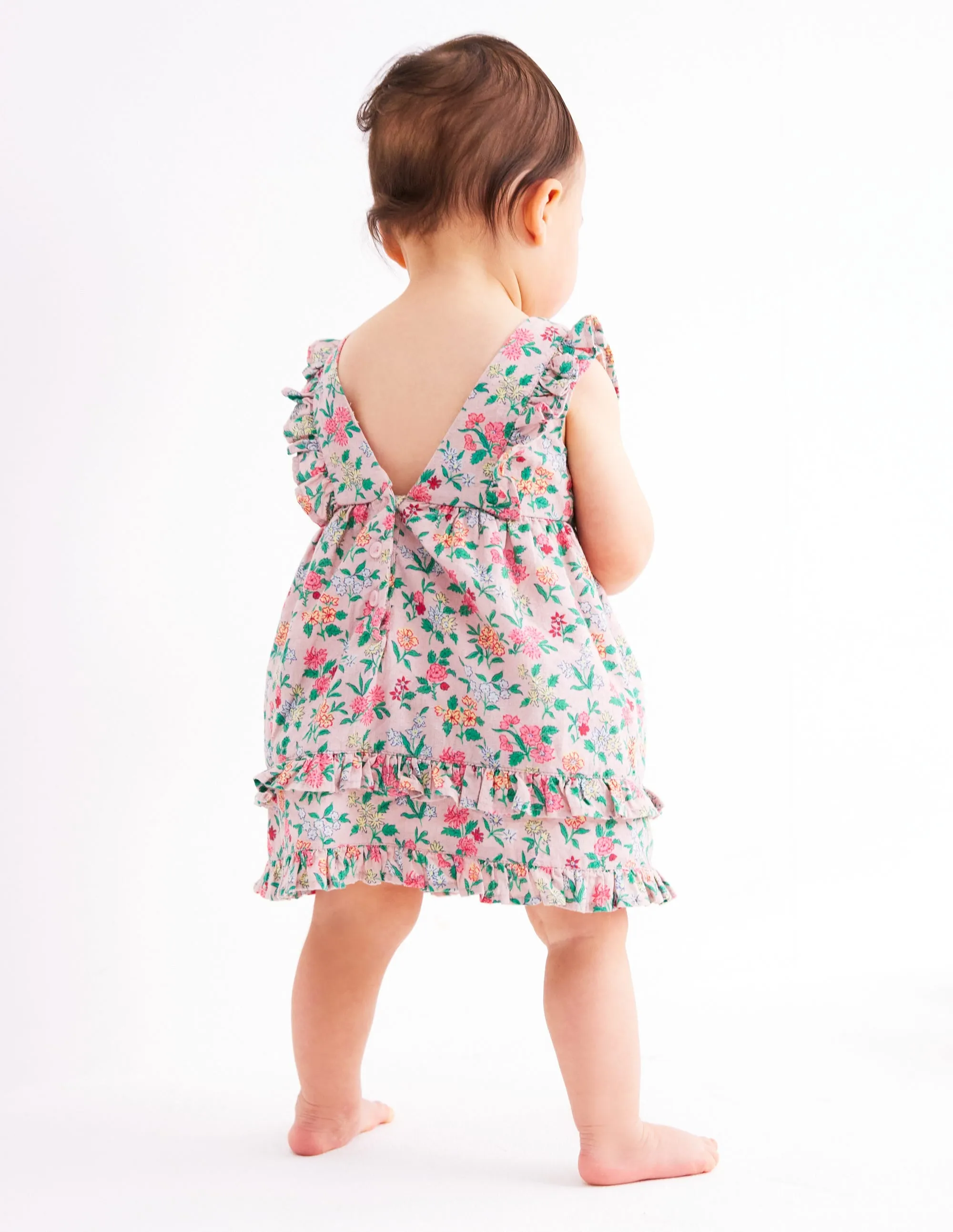 Frilly Pinny Dress-Chalk Pink Garden Ditsy