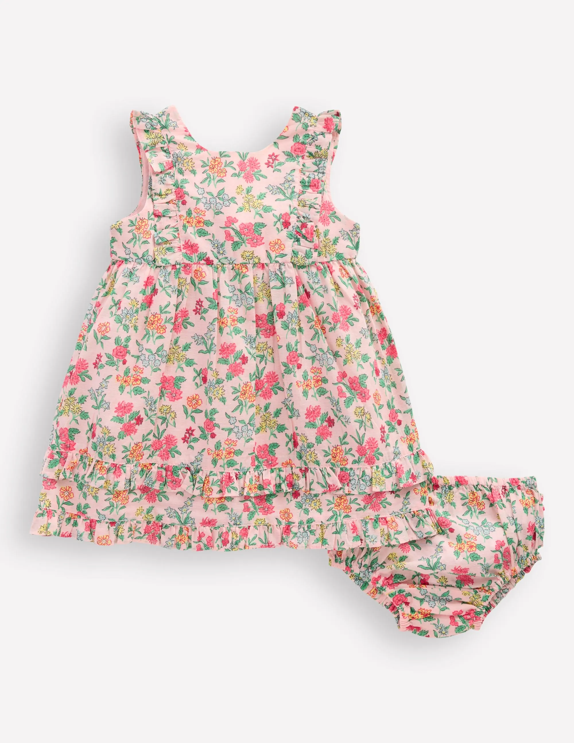Frilly Pinny Dress-Chalk Pink Garden Ditsy