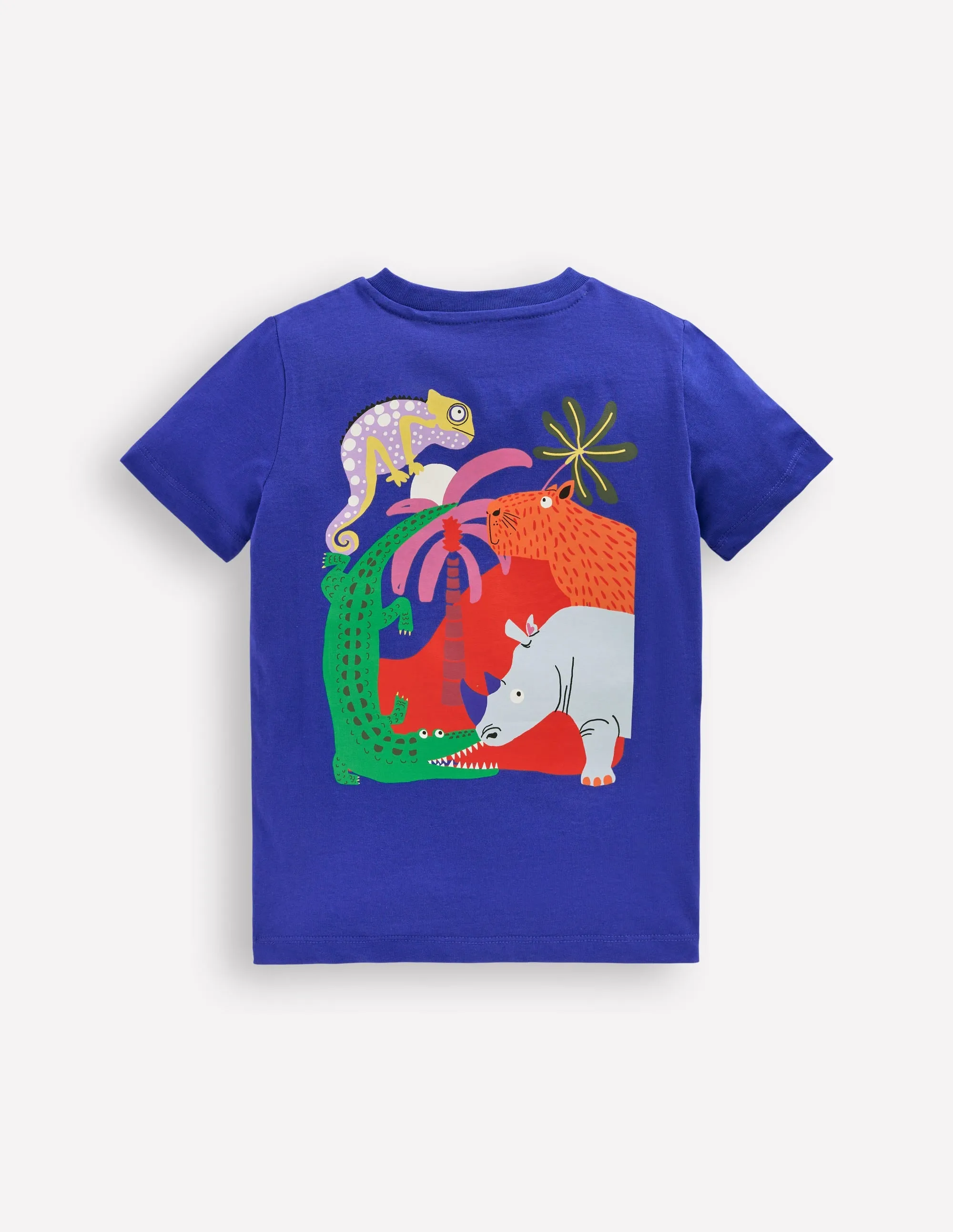 Front & Back Printed T-shirt-Bright Blue Jungle Animals