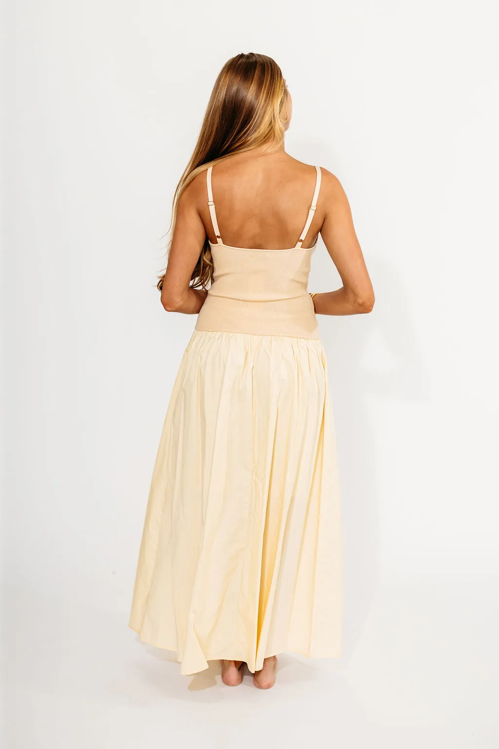 Gaby V-Neck Mixed Media Maxi Dress in Cream