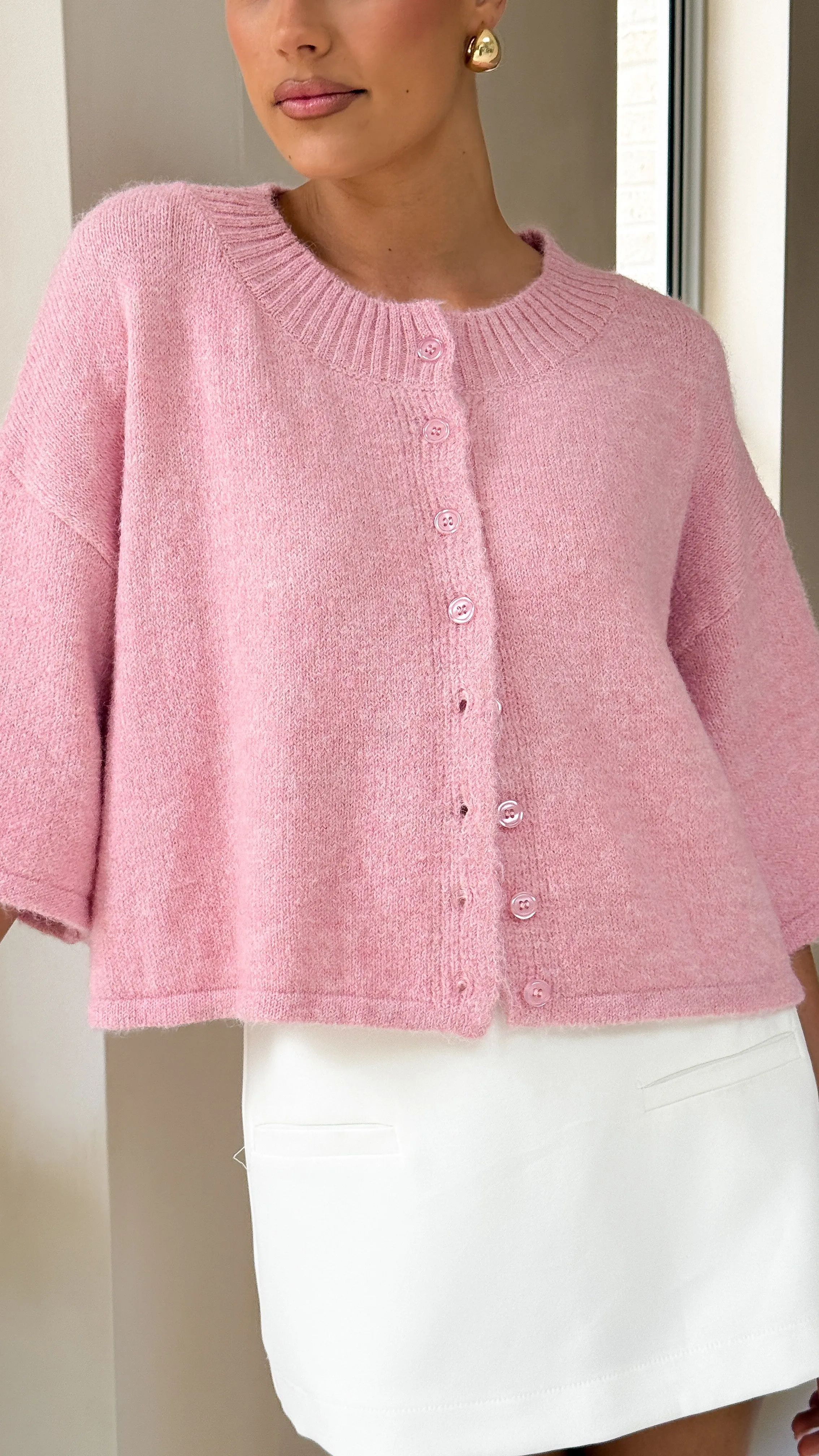 Gazelle Button Up Knit T-Shirt - Pink