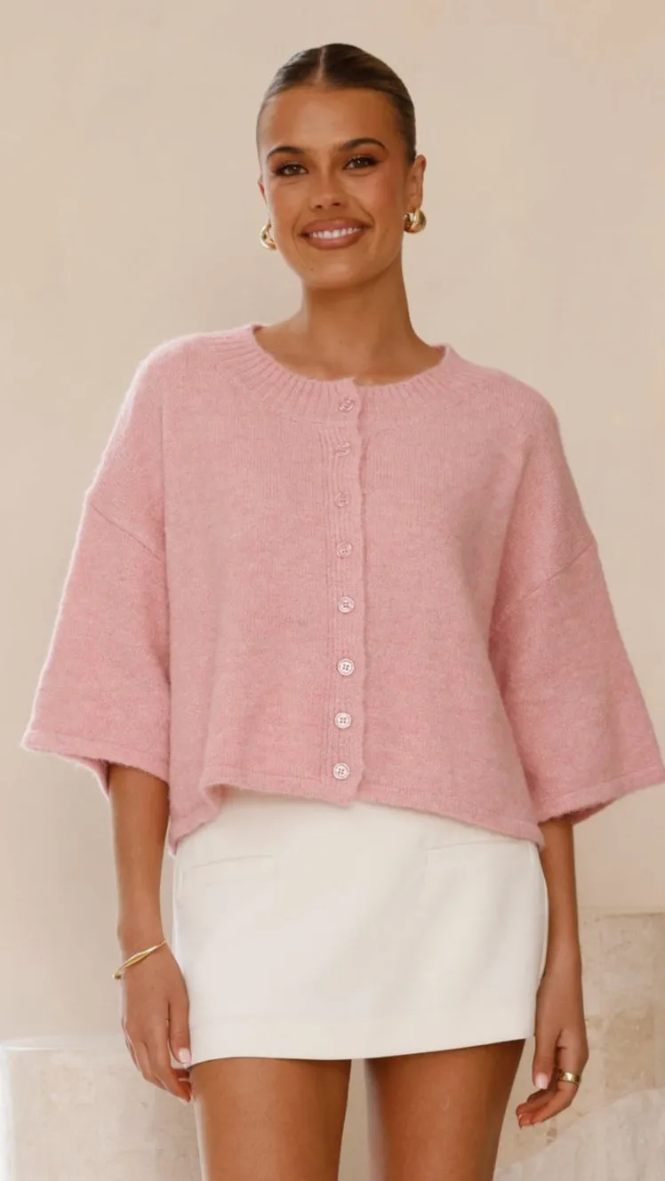 Gazelle Button Up Knit T-Shirt - Pink