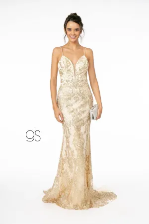 Gliiter Mesh Illusion Mermaid Long Prom Dress
