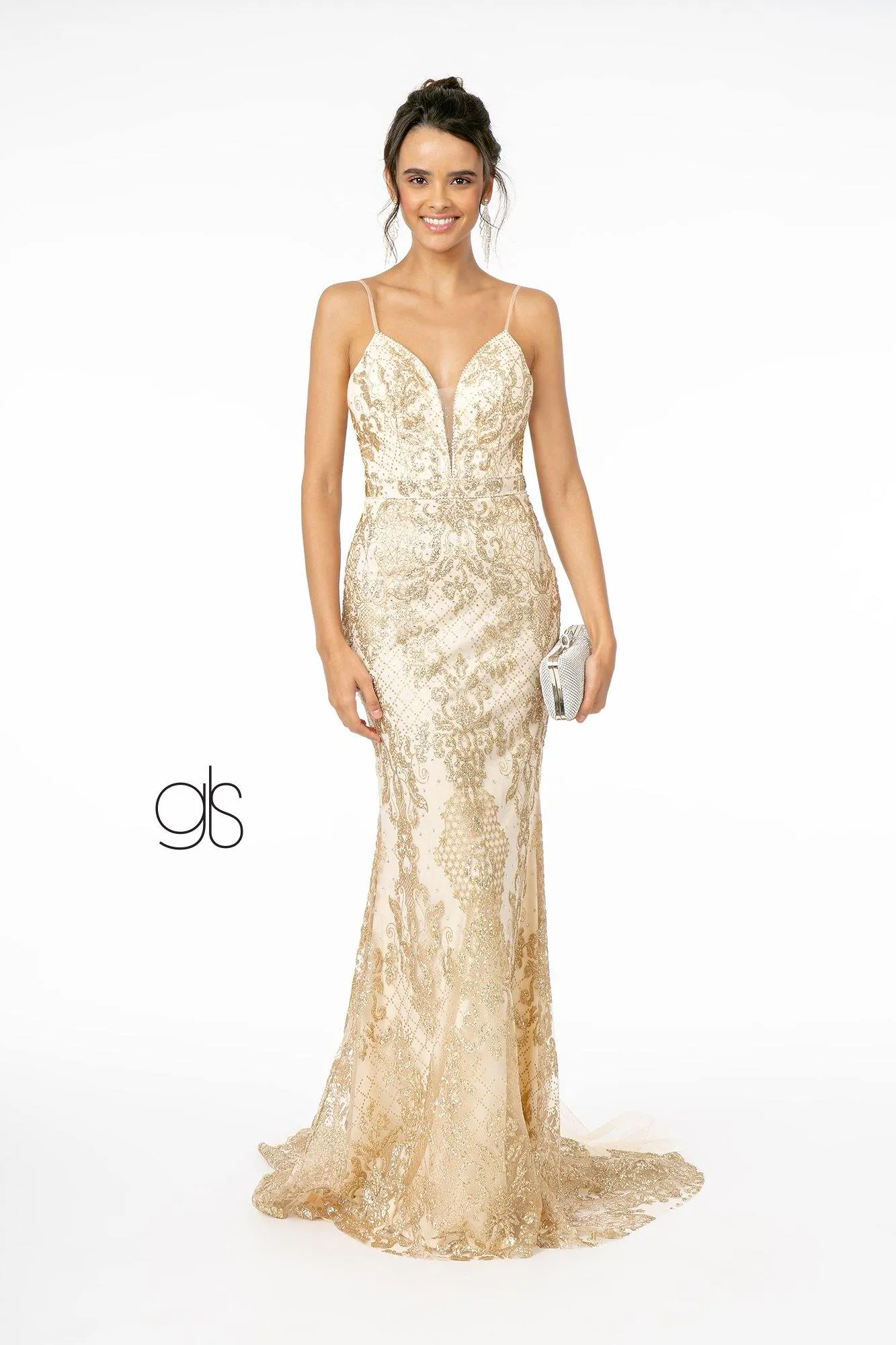 Gliiter Mesh Illusion Mermaid Long Prom Dress