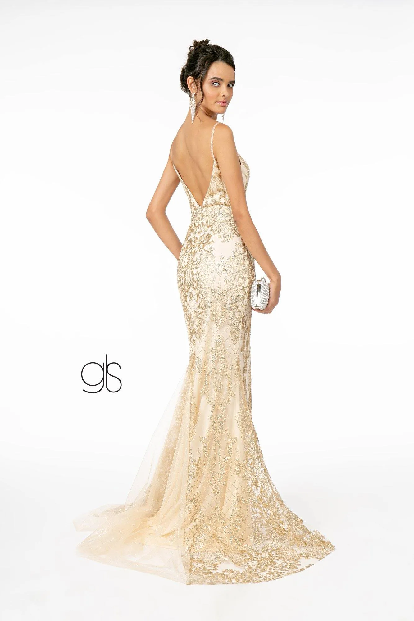 Gliiter Mesh Illusion Mermaid Long Prom Dress