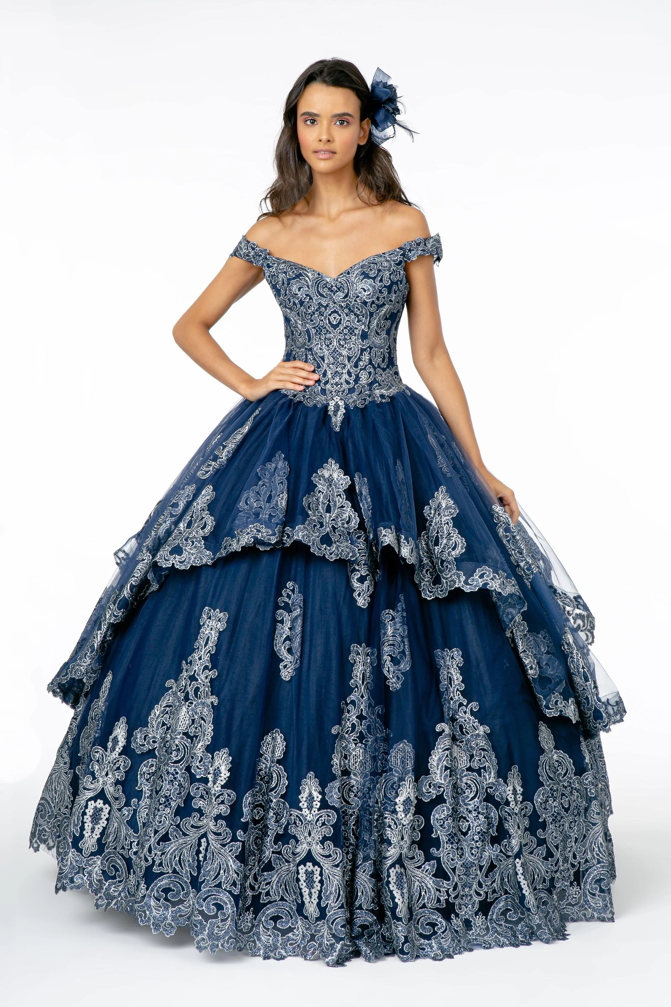 Glitter Layered Mesh Quinceanera Dress