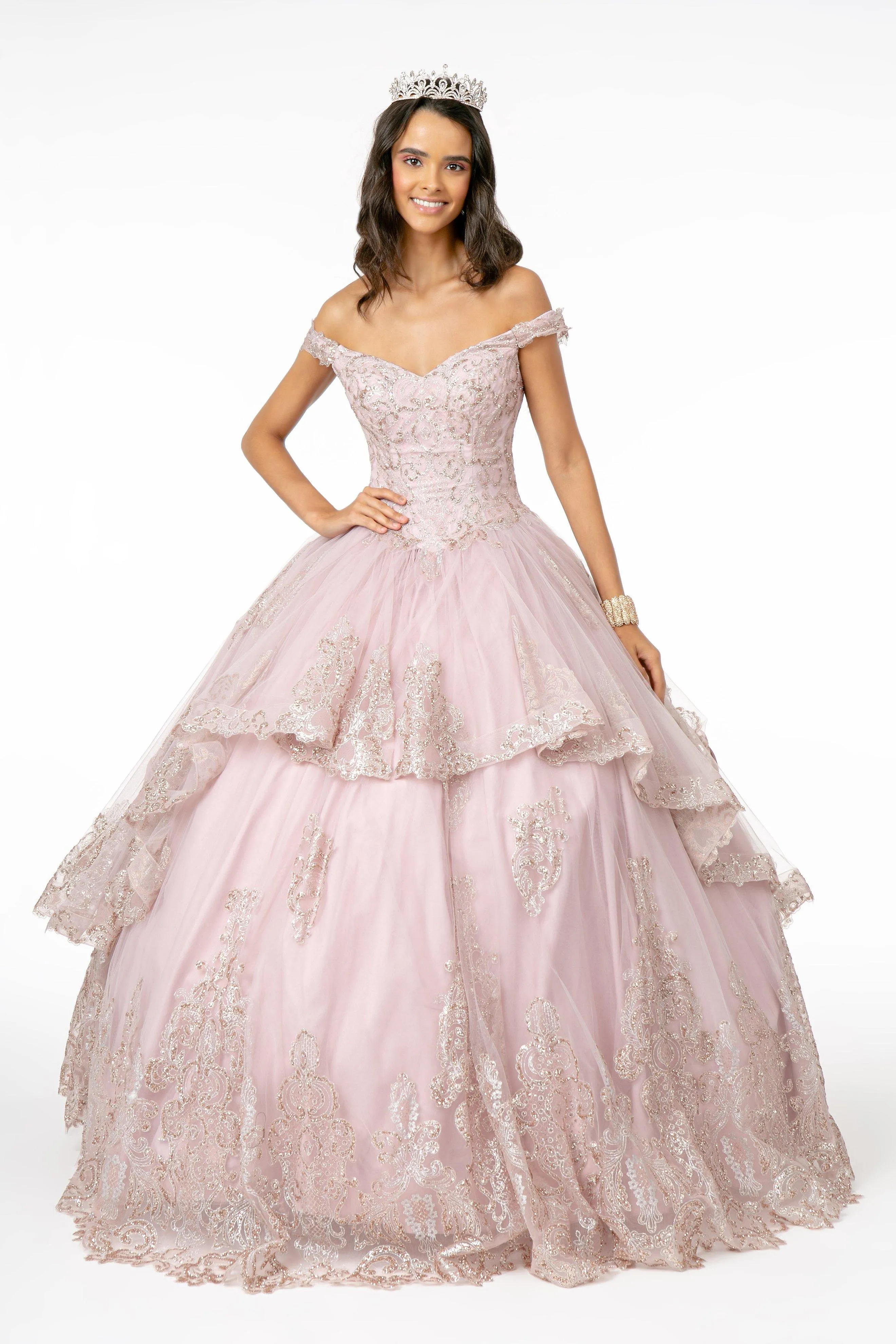 Glitter Layered Mesh Quinceanera Dress